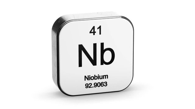 Niobium element symbol from the periodic table on white metallic rounded square icon 3D animation