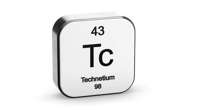 Technetium element symbol from the periodic table on white metallic rounded square icon 3D animation
