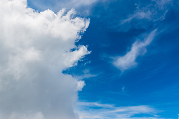 Bright sky blue background. Sky in daylight with beautiful white cloud.