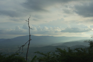 Morning sunrise, The mountains have a clouds and fog in the morning.At Thailand