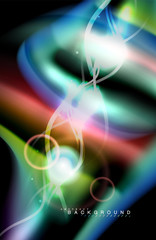Color shiny light effects on black, liquid style multicolored wavy shape