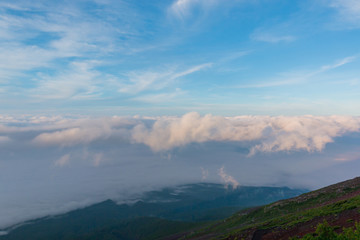 Beautiful landscape with cloudy sky view from top of Mt. fuji.