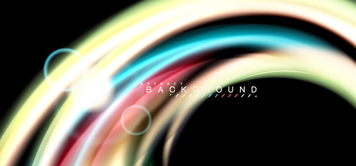 Color shiny light effects on black, liquid style multicolored wavy shape