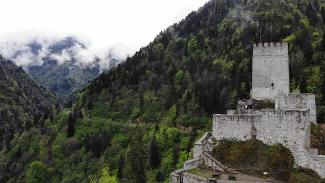 Drone fotage of "Zil kale" Castle near the Turkish city of Trabzon