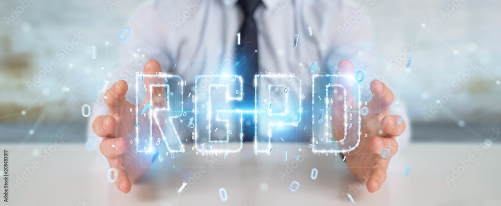 Poster businessman using digital gdpr interface 3d rendering