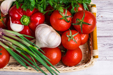Raw vegetables with water drops
