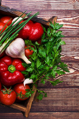 Raw vegetables with water drops
