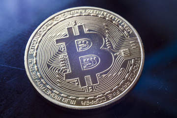 Bitcoin currency coin extreme close-up