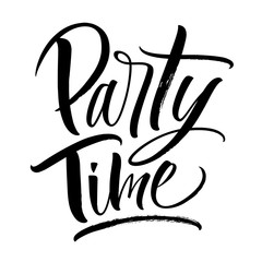 Party Time lettering. Handwritten modern calligraphy, brush painted letters. Vector illustration. Template for poster, flyer, greeting card, invitation and various design products