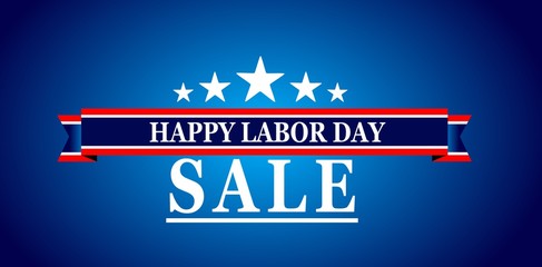 Happy Labor Day SALE, blue banner with stars