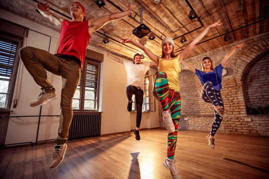 Professional dancer training modern dances in studio