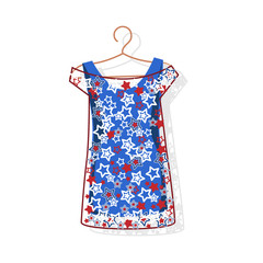 denim dress on a hanger with the stars. vector illustration.