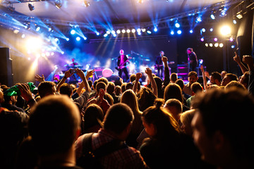 Crowd of young people on concert - obrazy, fototapety, plakaty
