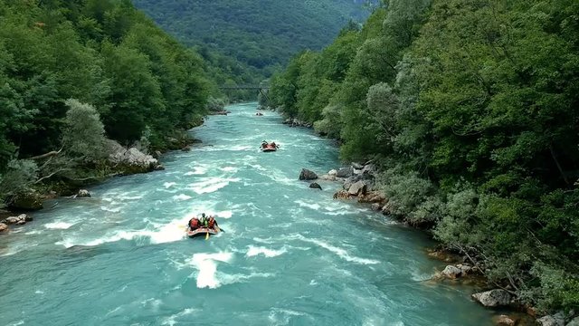 Aerial Shot of People White Water Rafting on Rouge River