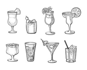 Set of alcoholic cocktails