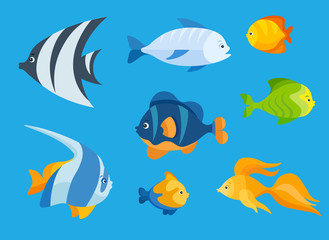 Sea fish flat icon set