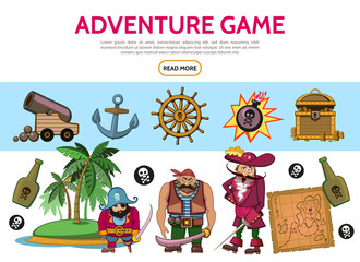 Cartoon Adventure Game Elements Set