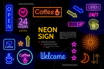 Illuminated Advertising Neon Signs Composition