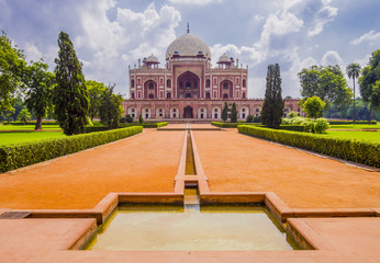 Tomb of Mughal Emperor Humayun surrounded by Char Bagh gardens, Delhi, India
