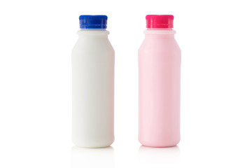 milk and strawberry milk bottle plastic on isolated  