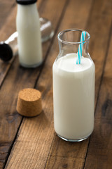 milk glass bottle on wood