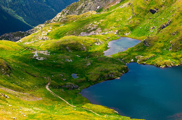 glacier lake Capra view from above. lovely scenery of Fagaras mountains in summer