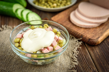 Bowl of traditional russian salad 