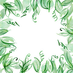 Fototapeta na wymiar Watercolor hand painted fresh background with green leaves