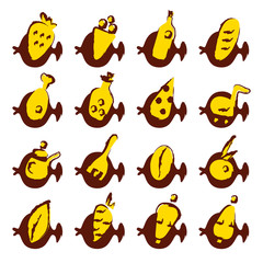 Supermarket, grocery icons set. Fish frame