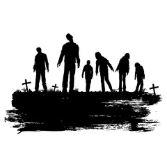 Naklejka premium Silhouette of zombies walking at graveyard, Vector Illustration