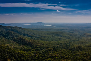 A panoramic view of the surroundings from Taung Kalat (Pedestal Hill) near Bagan, Myanmar