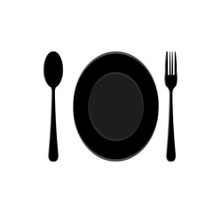 Utensil set, dish, fork, spoon black and white style