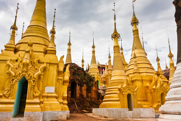 The restored stupas of Shwe Inn Dein Pagoda, Shan State, Myanmar