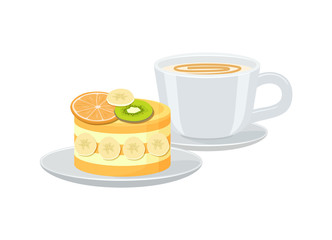 Bright Banner with Cup of Espresso and Tasty Pie
