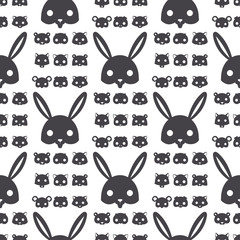 Animals carnival mask vector festival decoration masquerade party costume head decor celebration seamless pattern background illustration.