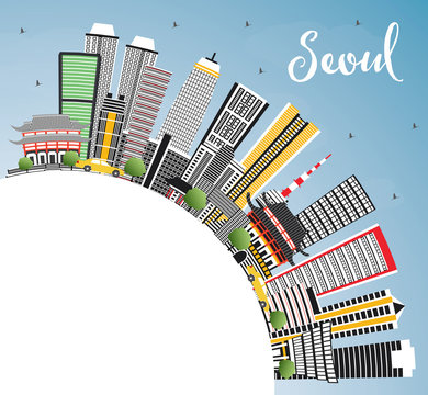 Seoul Korea Skyline with Color Buildings, Blue Sky and Copy Space.