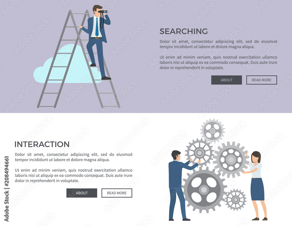 Poster searching and interaction web vector illustration