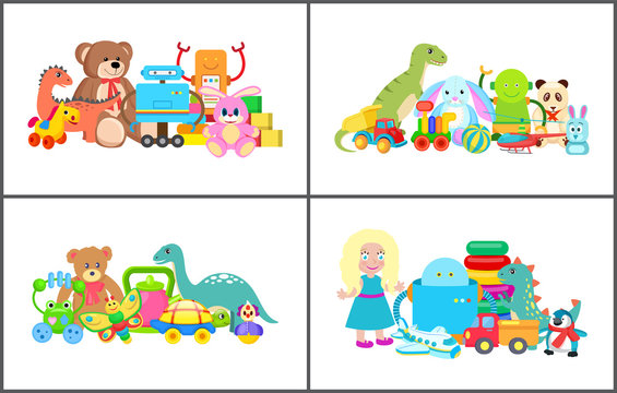 Doll and Teddy Bear Collection Vector Illustration
