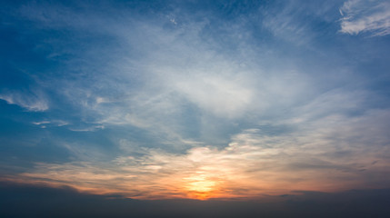 Fototapeta na wymiar Sunset with sun rays, sky with clouds and sun