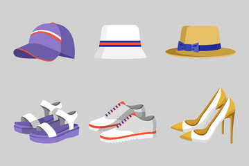 Hat and Shoes Collection, Vector Illustration
