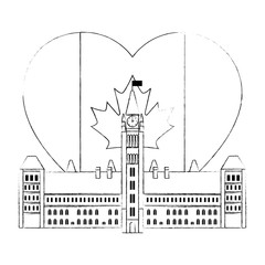 Obraz premium canadian parliament building with heart flag vector illustration design