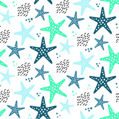 Fototapeta premium ABSTRACT STARFISH HAND DRAW COMPOSITION OF SUMMER FEELING SEAMLESS VECTOR PATTERN.
