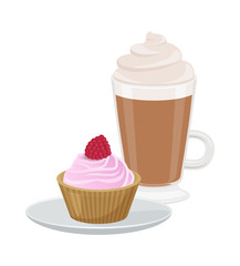 Set of Cute Cupcake and Latte Vector Illustration