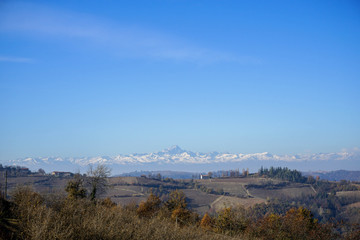 The ridge of the Monviso seen from the Langhe