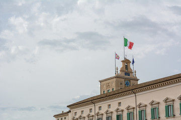 Fototapeta na wymiar Horizontal View of Detail of the Quirinale Palace on Cloudy Sky Background