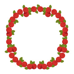 Red berry frame. Berries and leaves frame. Vector illustration.