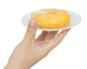 Hand Holding A Dish of Donut with Sugar