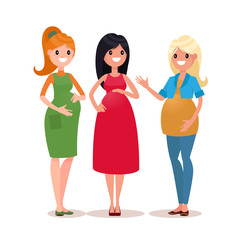Fototapeta premium Three pregnant women. Style flat