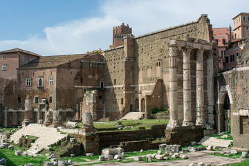 Fototapeta na wymiar Horizontal View of the Forum Of Nerva on Blue Sky Background
