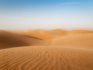 Fototapeta na wymiar The dunes of the Wahiba Sands desert in Oman at sunset during a typical summer sand storm - 5
